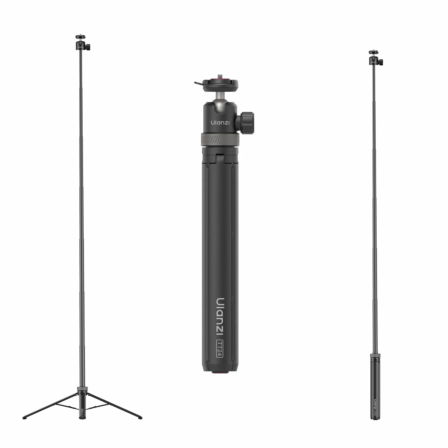 ULANZI TT24 Selfie stick treppiede 150 cm con 4 piedi, Apertura automatica, Cavalletto action cam a sgancio rapido CKA, Carico 1 kg, Compatibile con Insta360 ace pro X3 4 5, DJI Pocket Action, Go pro
