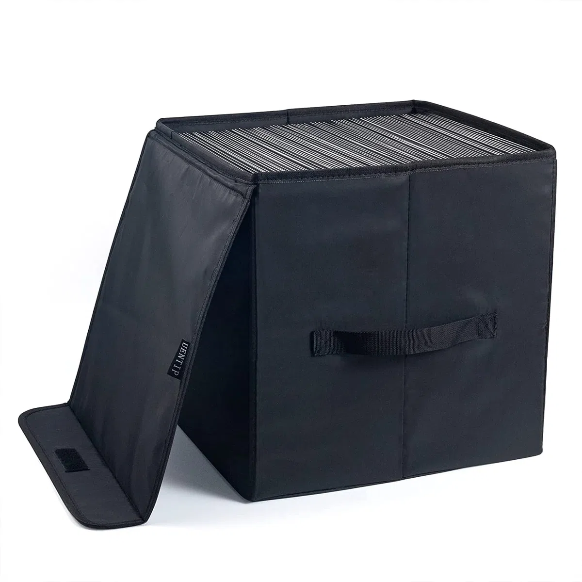 UENTIP Scatola Portaoggetti per Vinili da 30,5 cm - Contiene Fino a 90 Dischi - 35 x 33 x 33 cm - Per Collezione di Album Preziosi - Nero