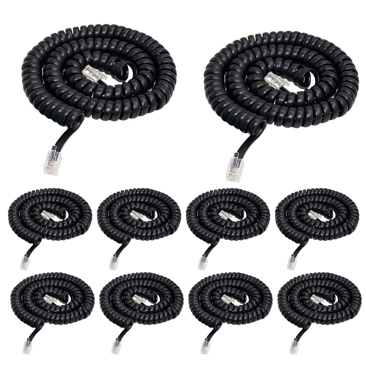 Cavo per cornetta telefonica, confezione da 10 cavi telefonici fissi 2,4 m non arrotolati/cavo a spirale per telefono fisso RJ9 4P4C cavo telefonico accessorio telefonico - nero