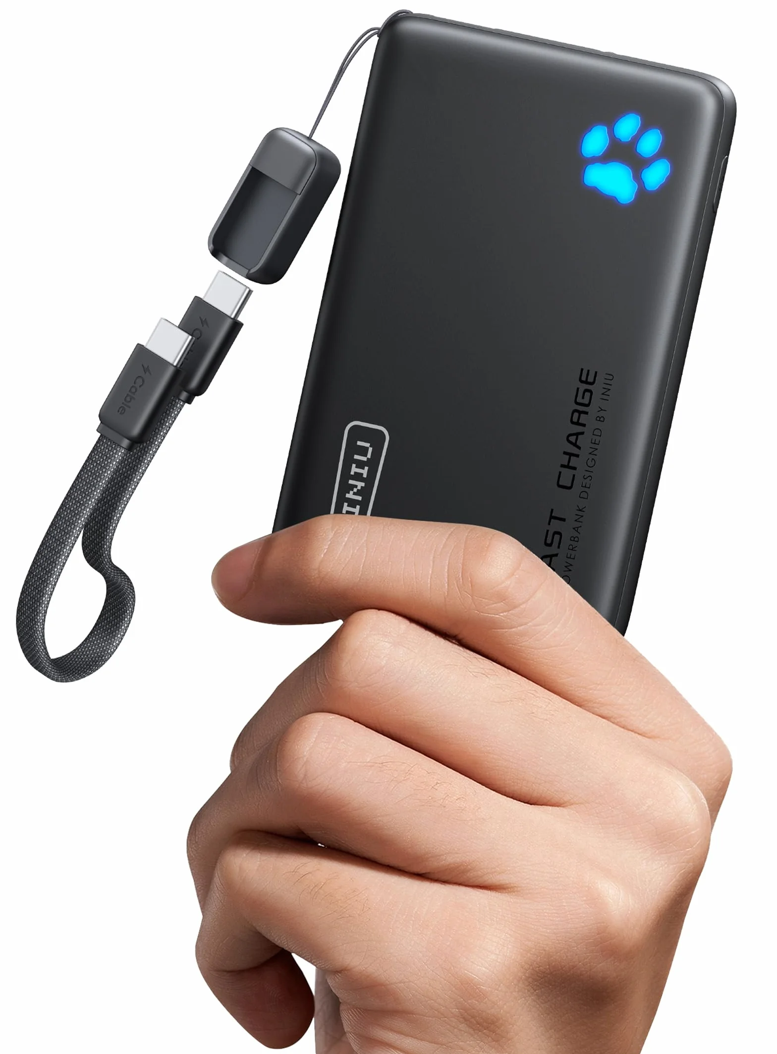 INIU Power Bank, Piccolo 45W Ricarica Rapida 10000mAh Powerbank con Cavo USB C Staccabile, Idoneo per Volo, Essenziali da Viaggio, Caricatore Portatile per iPhone 17 16, Samsung S25 Xiaomi iPad ecc.