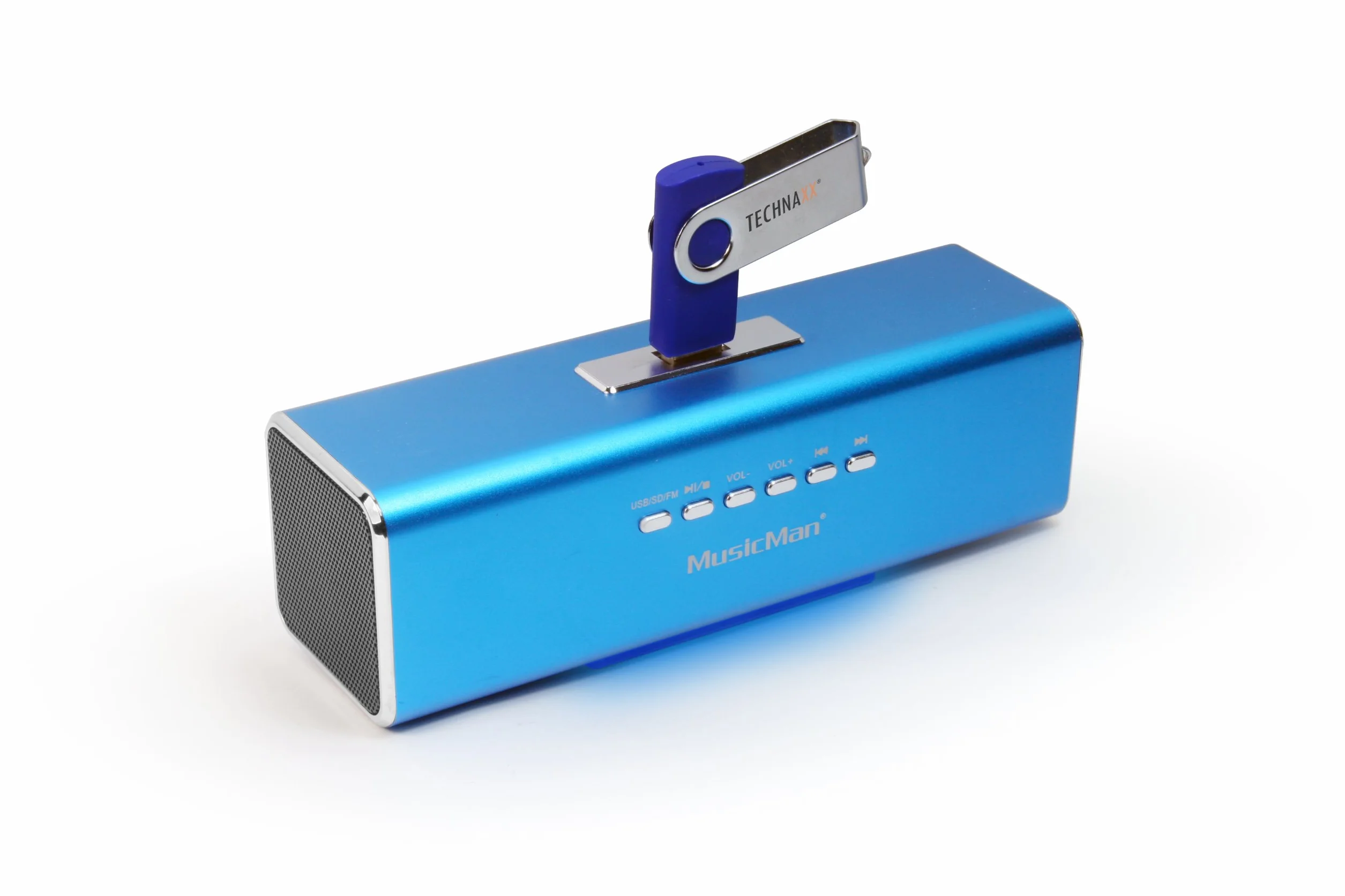 Altoparlante portatile MusicMan MA Soundstation - Suono stereo - Radio FM integrata, lettore MP3, USB, AUX / Line-In, scheda MicroSD - Tempo di riproduzione 6 ore - Ideale per viaggiare (Blu)