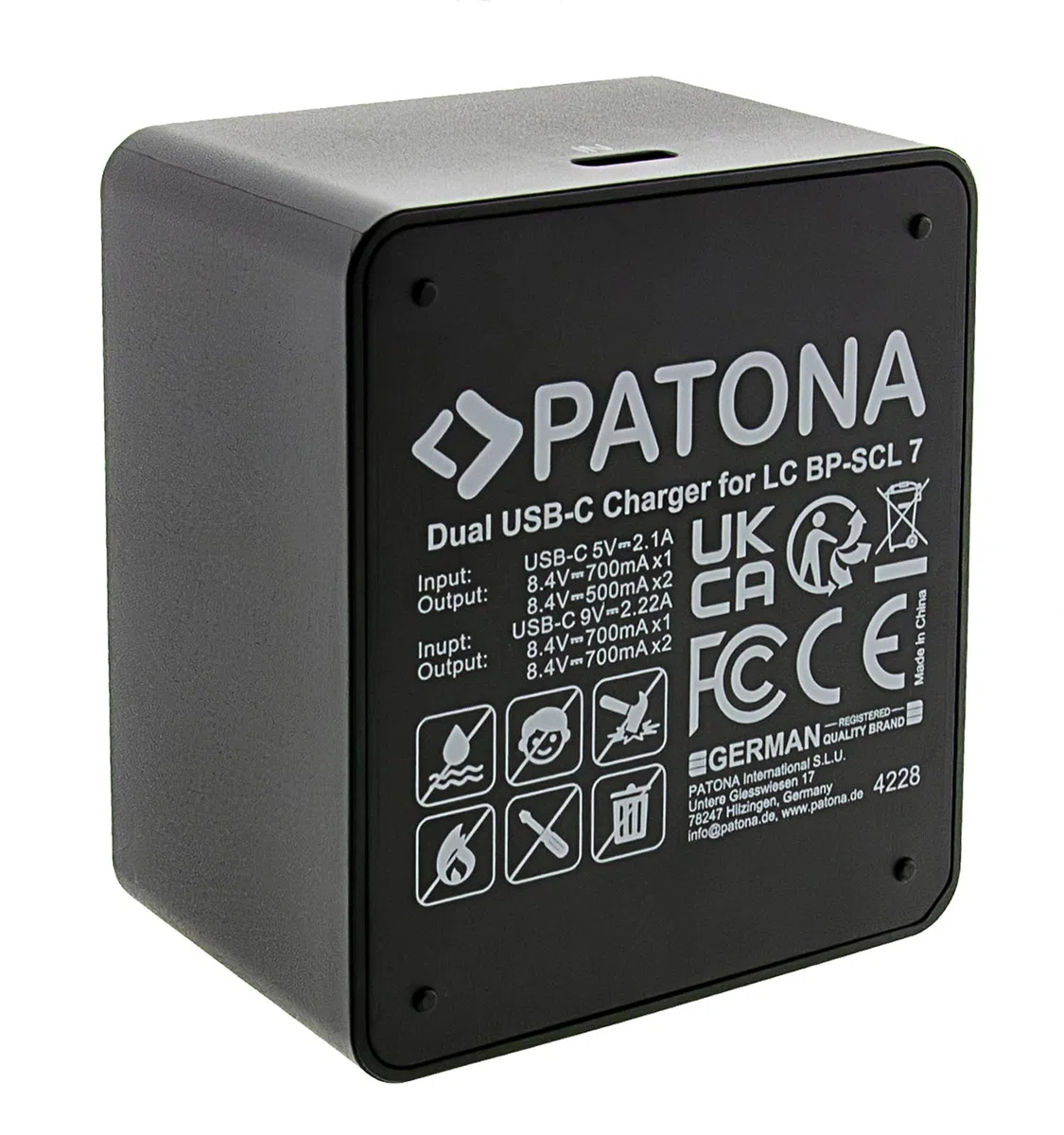 PATONA Caricatore Doppio USB-C per Leica BP-SCL7 – per Leica M11-P, M11 Monochrom – caricatore rapido compatto per 2 batterie con LED, cavo USB-C e protezione
