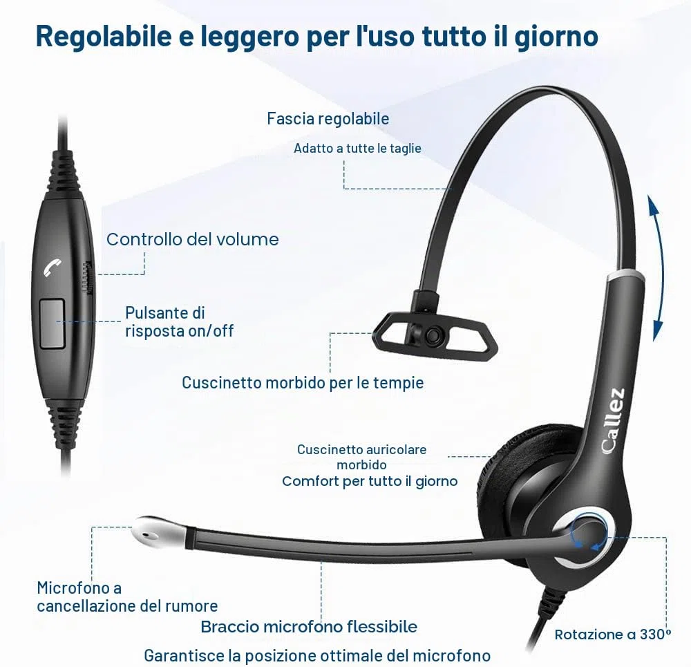 Cuffie PC Telefono Cellulare con Microfono Cancellazione del Rumore, Auricolare PC 3,5mm USB C per Computer Smartphone Laptop, Business Ufficio, Skype Zoom Seminario Web, Chat Chiare, Ultra Comfort