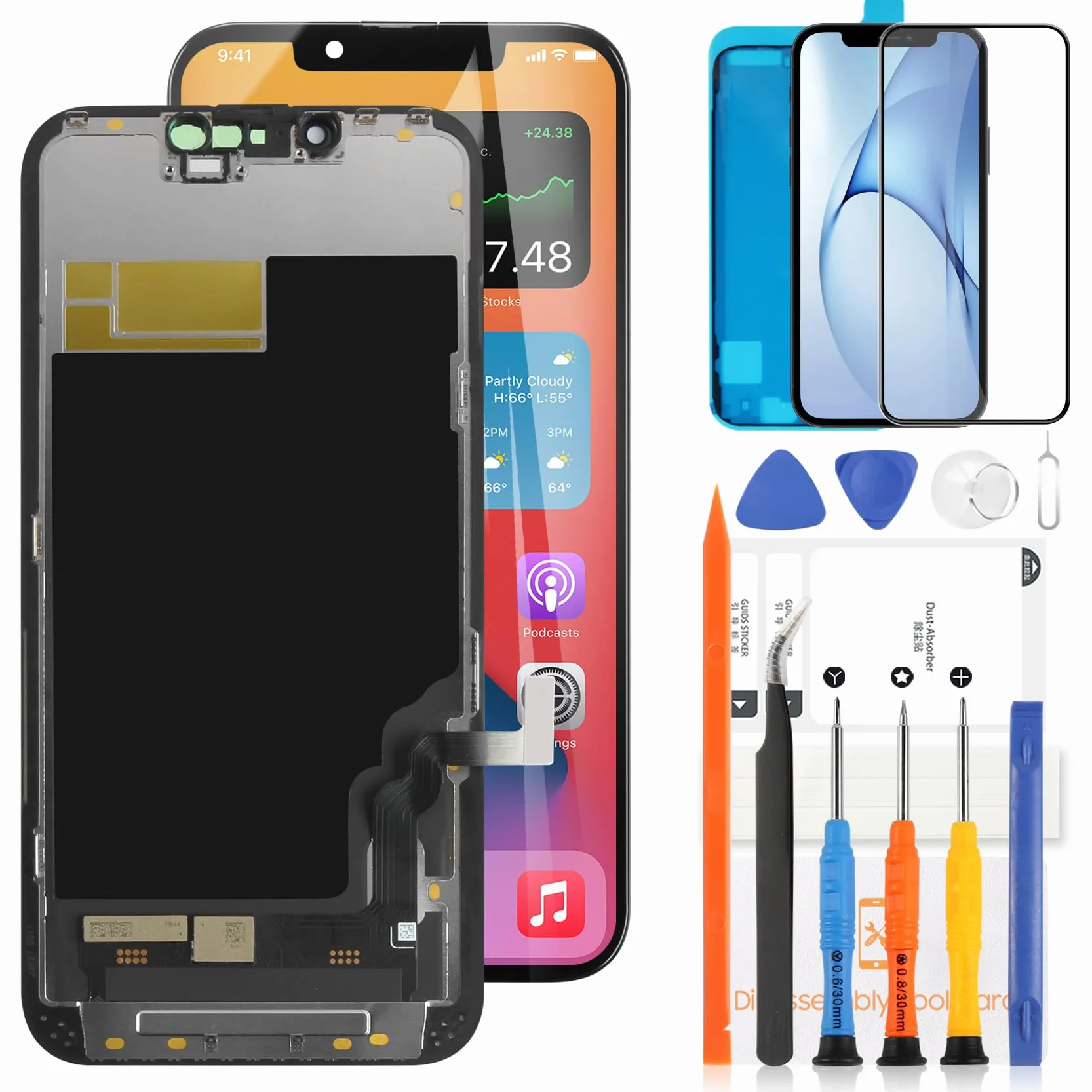 LADYSON Schermo per iPhone 13 Schermo LCD per iPhone 13 A2633 A2482 A2631 A2634 A2635 LCD Display Touch Screen Digitalizzatore Kit di Sostituzione +Strumento(Incell, Non Originale)