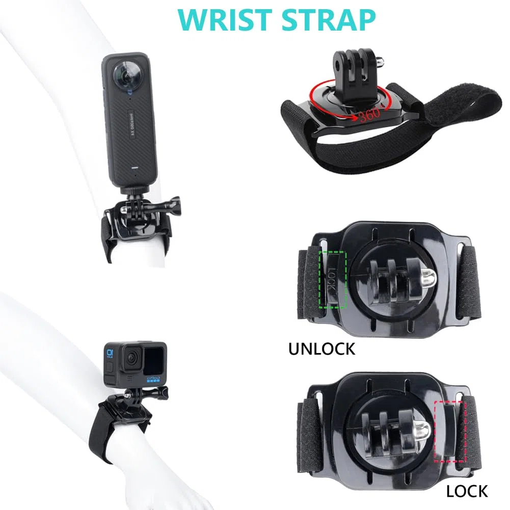 10 in 1 Action Cam Kit per Insta360 X5,X4 Air,X4,X3,X2,Ace Pro,Ace, Pettorina, Cinghie per testa, Fascia da polso, Clip per Zaino,Impugnatura Galleggiante Compatibile con GoPro Hero, SJCAM
