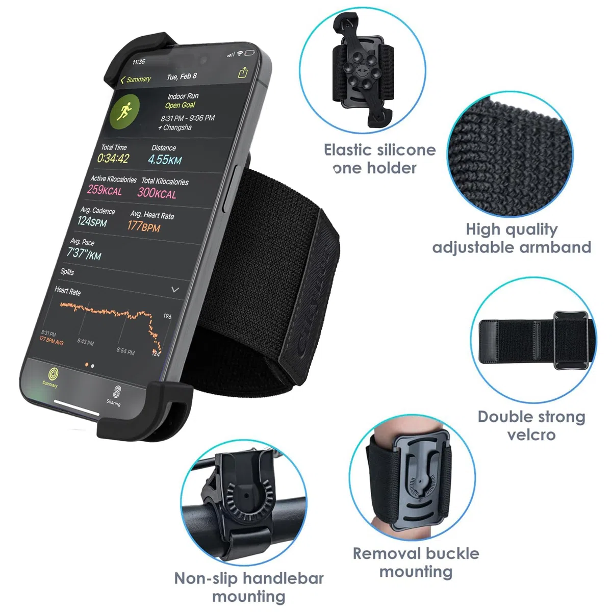 Cikyner Fascia da braccio girevole 3 in 1, supporto per telefono da corsa rimovibile per iPhone da 11,4 a 17,8 cm, palestra, escursionismo