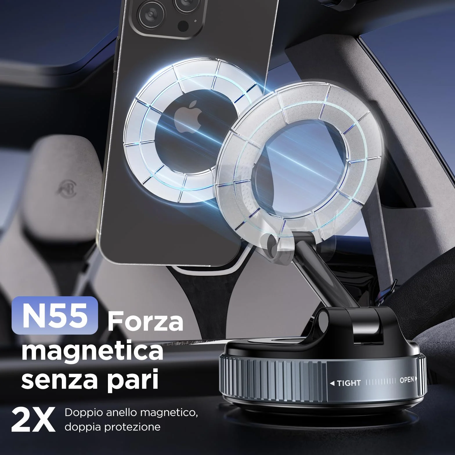 MSXTTLY Supporto Magnetico Cellulare Auto Vmag-S1, Supporto Telefono Auto per Magsafe, 360° Rotazione Pieghevole, Magnete Super Compatibile con tutti i telefoni con iPhone 17-12 Pro MAX e Android Nero