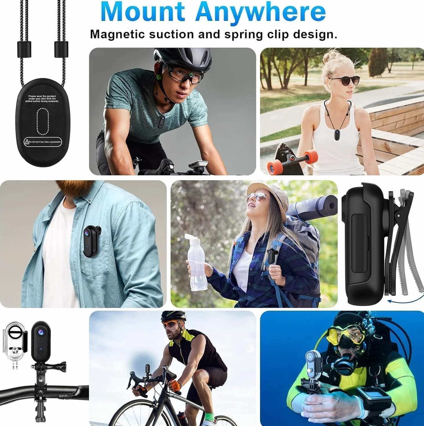 Mini Action Cam 4K Body Cam impermeabile indossabile 4K Portatile Videocamera con Rotazione Clip 360 Cam Telecamera POV Magnetica per ciclismo moto passeggiate clip animali domestici vlogging ciclismo