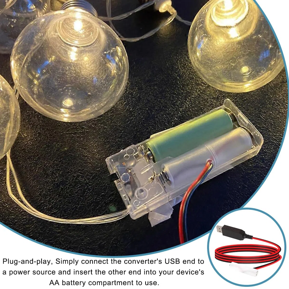 2 pezzi Convertitore alimentazione USB a 6 V AA con eliminazione della batteria Alimentatore USB Cavo batterie AA da 6 V, Sostituisce 4 batterie AA da per luci LED radio ventilatori