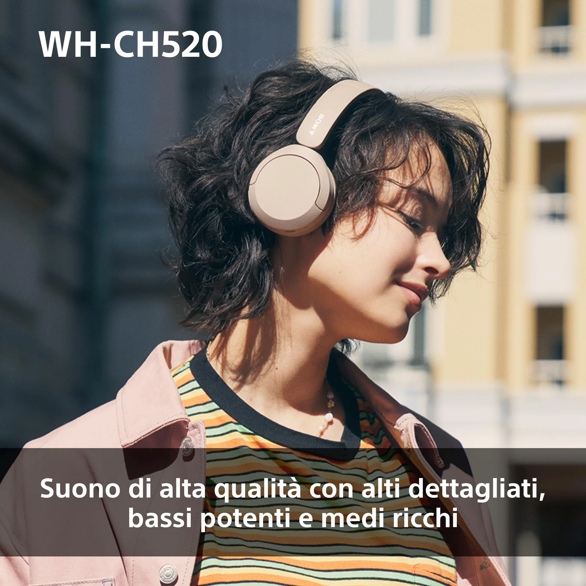 Sony WH-CH520 | Cuffie Wireless, Connessione Multipoint, con Microfono, Fino a 50 ore di durata della batteria con Ricarica rapida - Nero