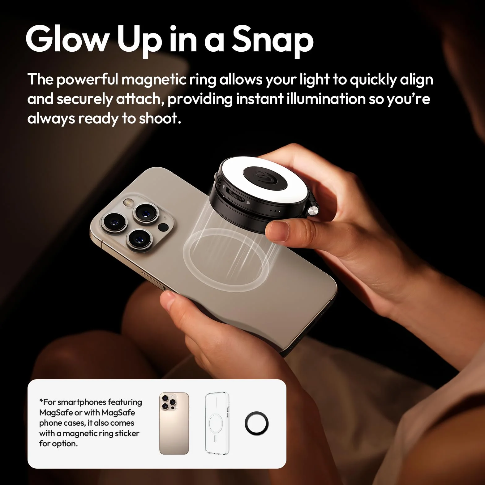 ULANZI LM23 Anello Luminoso Magnetico per Cellulare, Selfie Light con 3 Temperature di Colore 2500k-8500k CRI95, Luce per telefono Estensione Reversibile per iPhone 17 16 15, Live streaming, Binaca