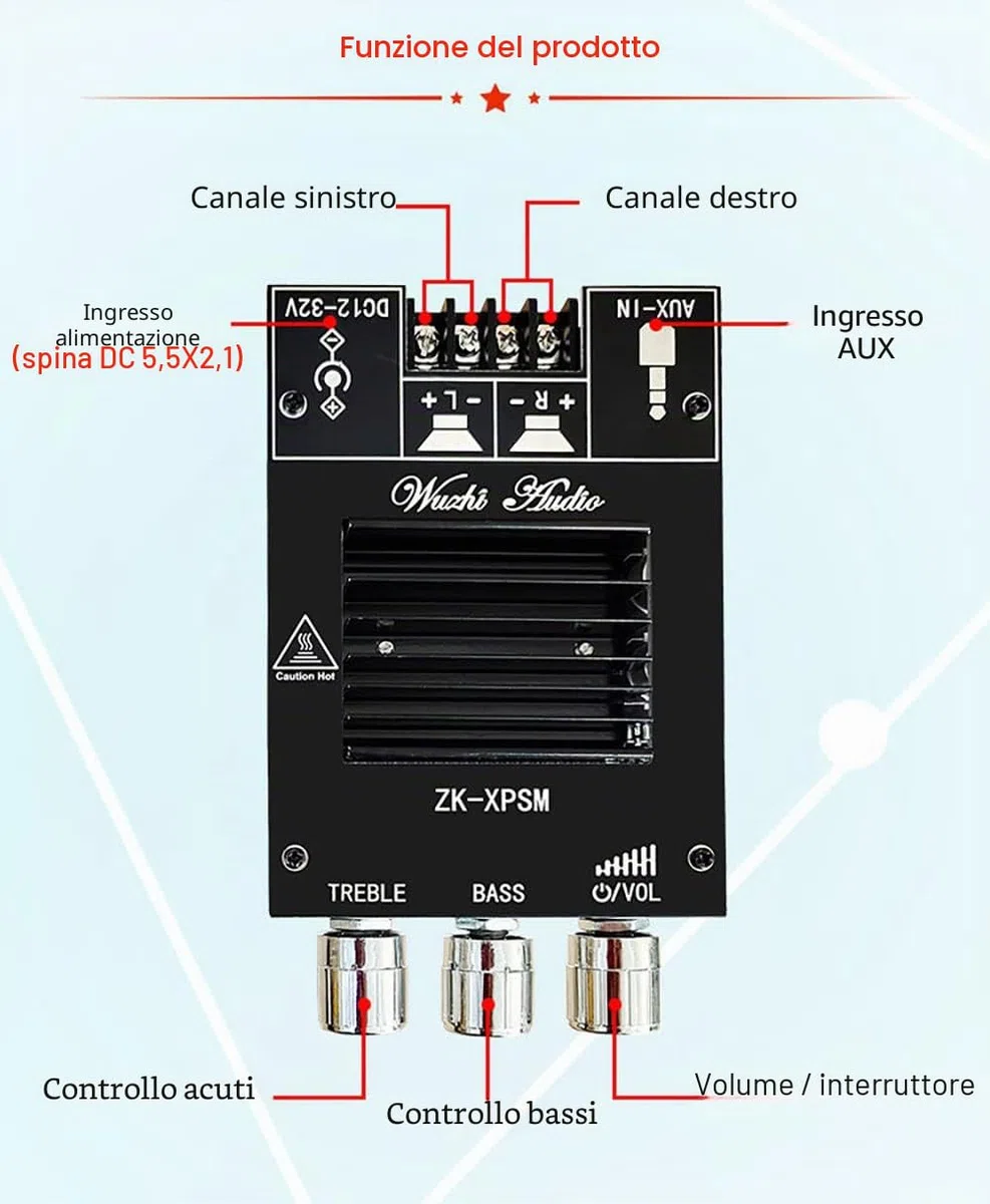 WANGCL ZK-XPSM 150W + 150W TDA7498E Amplificatore di Potenza Audio Equalizzatore BT 5.0 Stereo Subwoofer HiFi Classe D Musica Digitale Home Theater AUX AMP