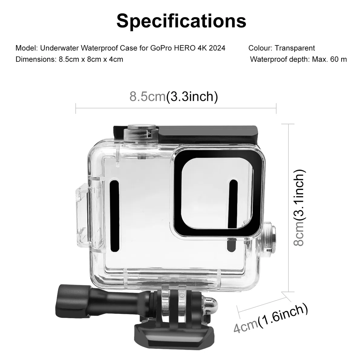 Custodia subacquea per GoPro HERO 4K 2024, PULUZ 60 m, custodia impermeabile con vite per fotografia fotocamera HERO 4K 2024