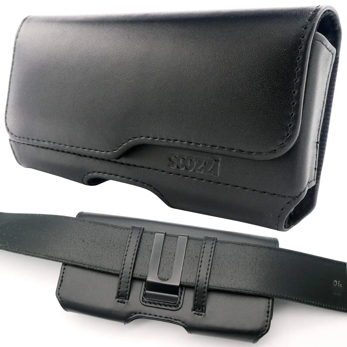Fondina Porta Cellulare da Cintura Vera Pelle Custodia Supporto Telefono Universal compatibile con Samsung S23 S22 S21 S20 A54 A53 per iPhone 15 14 13 12 11 FE Plus Ultra Mini Lite Pro (Nero)
