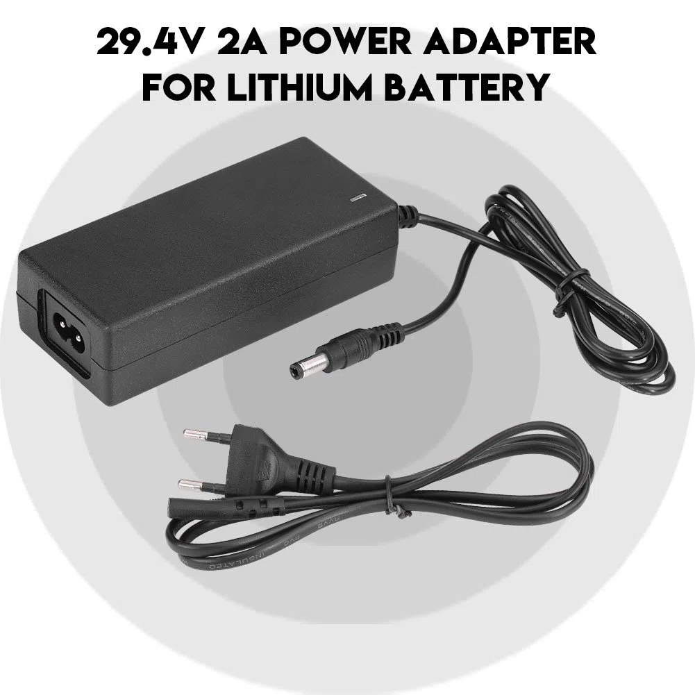 Asixx Alimentatore, 2A 29,4 V Adattatore Universale CC Alimentazione o Caricabatterie di Ricarica di Sicurezza, Cavo Adattatore di Alimentazione per Batteria al Litio Spina USA(EU Plug)
