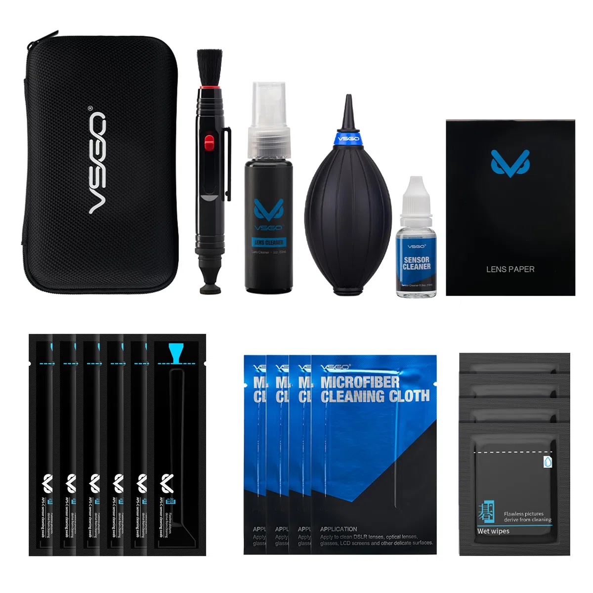 VSGO DKL-20 - Kit di pulizia professionale per fotocamere con sensore APS-C, tamponi per la pulizia dell'obiettivo, penna per la pulizia dell'obiettivo, compatibile con fotocamere DSLR Canon, Nikon,