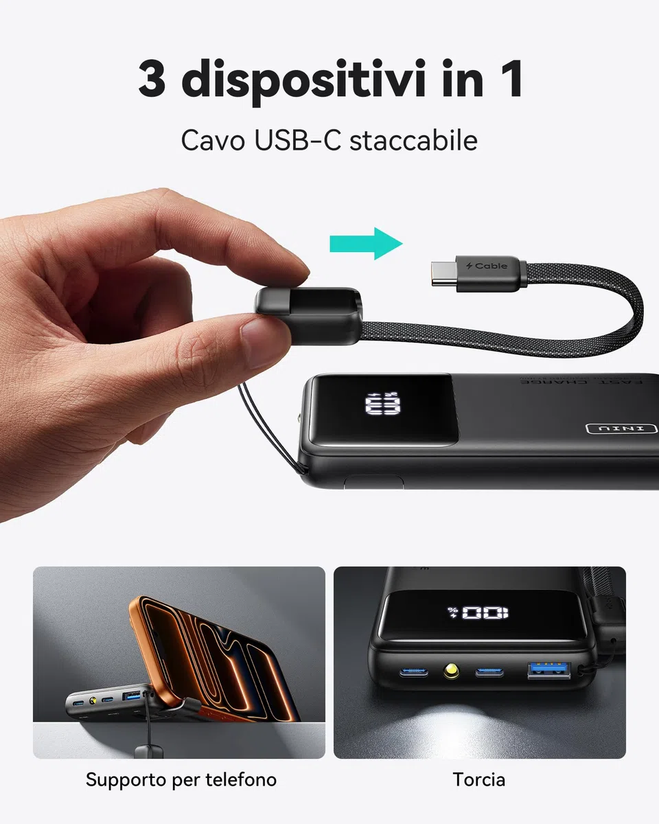 INIU 45W Power Bank, 10000mAh Il Più Leggero Ricarica Rapida Powerbank, PD3.0 QC4.0 USB C Input & Output Caricatore Portatile per iPhone 17 16 15 14 13 Pro Max Mini Plus Samsung Huawei iPad Pro