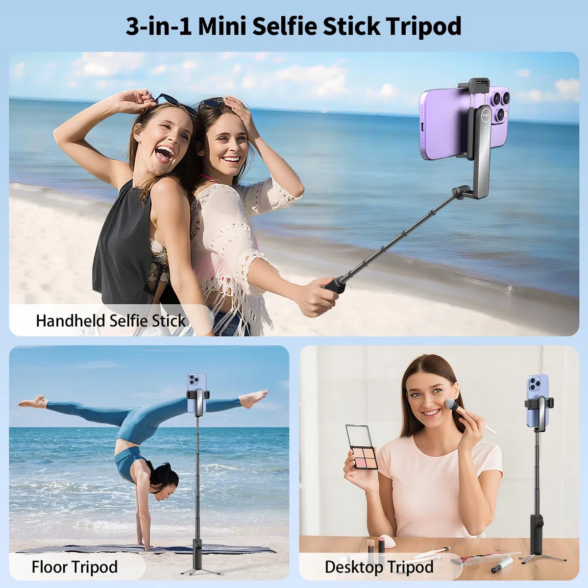 yAyusi Estensibile Mini Selfie Stick Treppiede con Telecomando, Treppiede Portatile Tascabile per iPhone, Piccolo Compatto Telefono Selfie Stick per Vlog/Registrazione Video/Streaming Live (Nero)