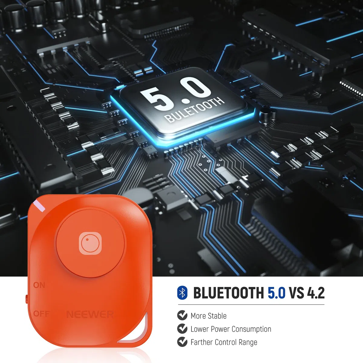NEEWER RT116 Telecomando Bluetooth Wireless Controllo di Scatto della Fotocamera Compatibile con iPhone iPad Android Smartphone per Instagram Snapchat Selfie Foto Registrazione Video