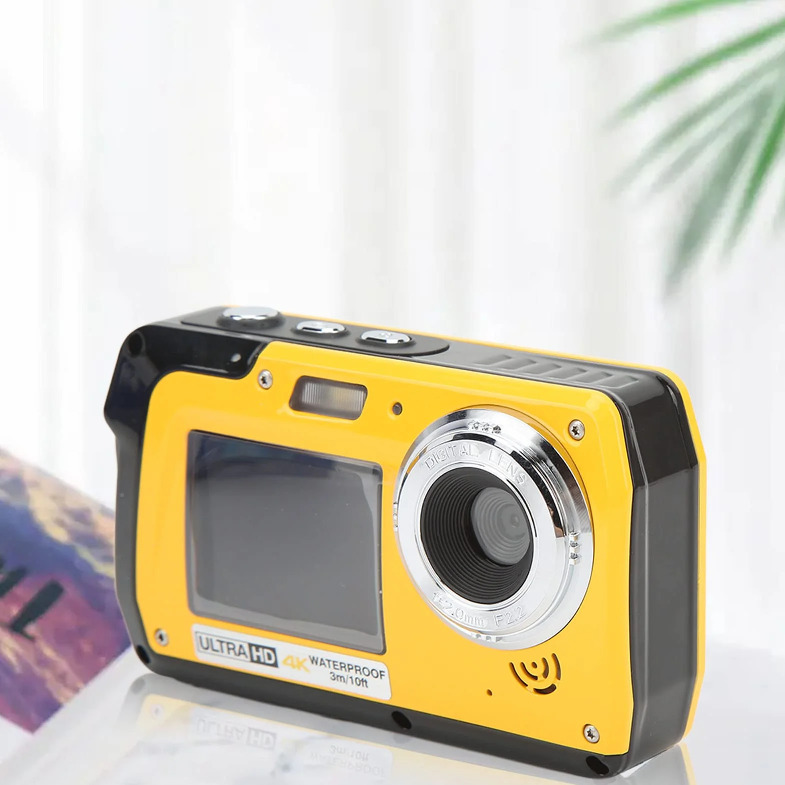 Fotocamera Digitale Impermeabile, Fotocamera Subacquea a Doppio Schermo 4K 56 MP, Zoom Digitale 18X Videoregistratore da 10 Piedi Selfie, per Esterni, Bambini, Ragazzi