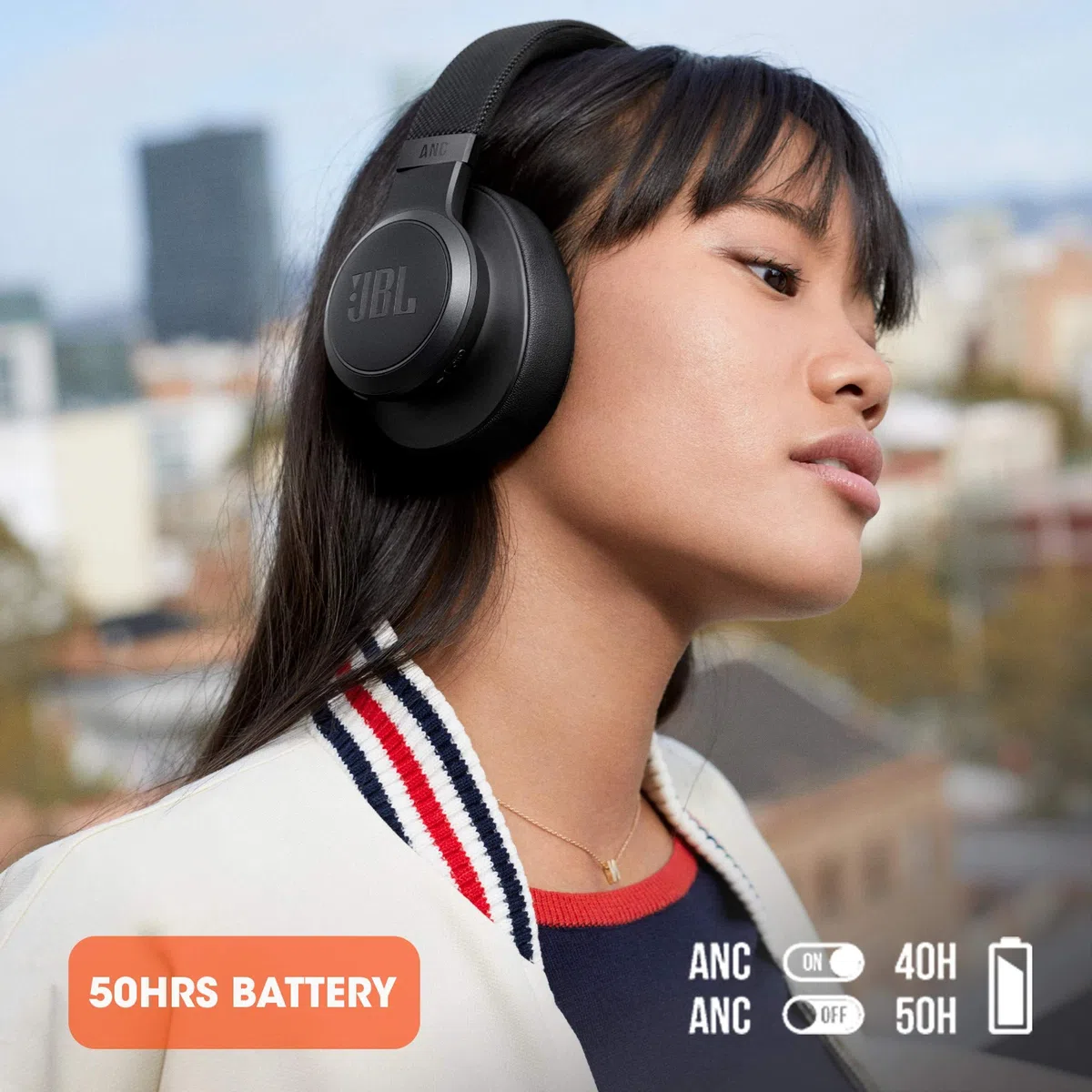JBL LIVE 660 NC, Cuffie Over-Ear Wireless Bluetooth con Cancellazione Adattiva del Rumore, Cuffia Pieghevole Senza Fili per Musica, Chiamate e Sport, Fino a 50h di Autonomia, Nero