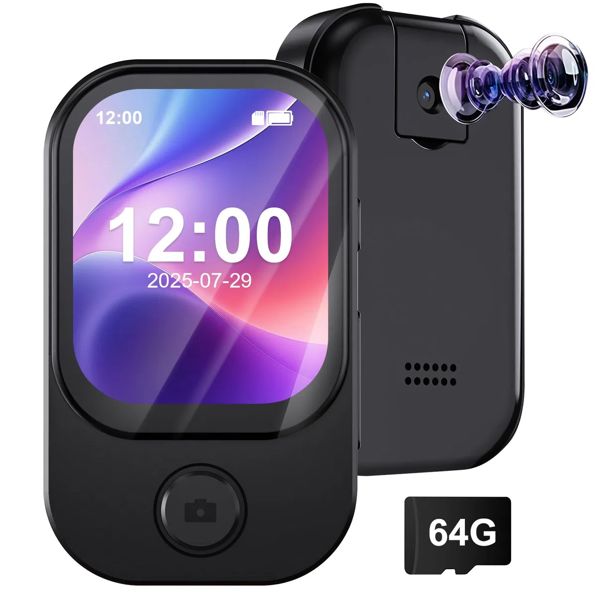 Gueray 64GB Mini Lettore MP3 con Fotocamera Bluetooth 5.3 Lettore Musicale con Altoparlante Schermo Tattile Supporto FM Radio Registratore Vocale Video Allarme Funzione E-book Scheda TF