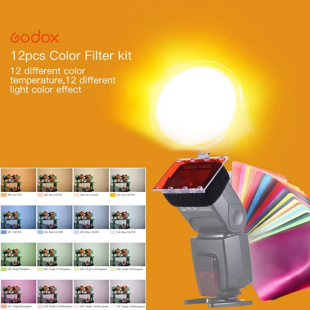 GODOX Kit Filtro Colore Gel 12 pezzi per Testa Piatta Fotocamera Flash Godox TT685 TT600 V860II Thinklite Ving Series