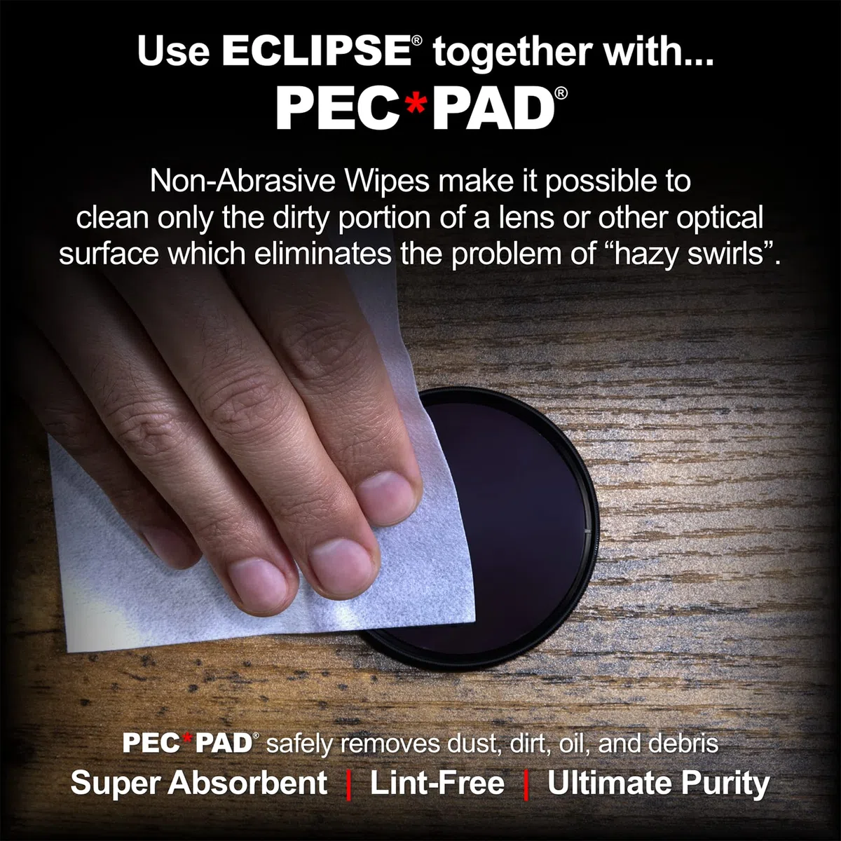 Eclipse Optic Cleaning Fluid and PEC-PAD Lint Free Wipes - Critical Optic Cleaning Solution - Non-Abrisive Cleaning Wipes for Sensitive Glass - Cleaning Kit - Dropper Tip (15ml) 0.5oz