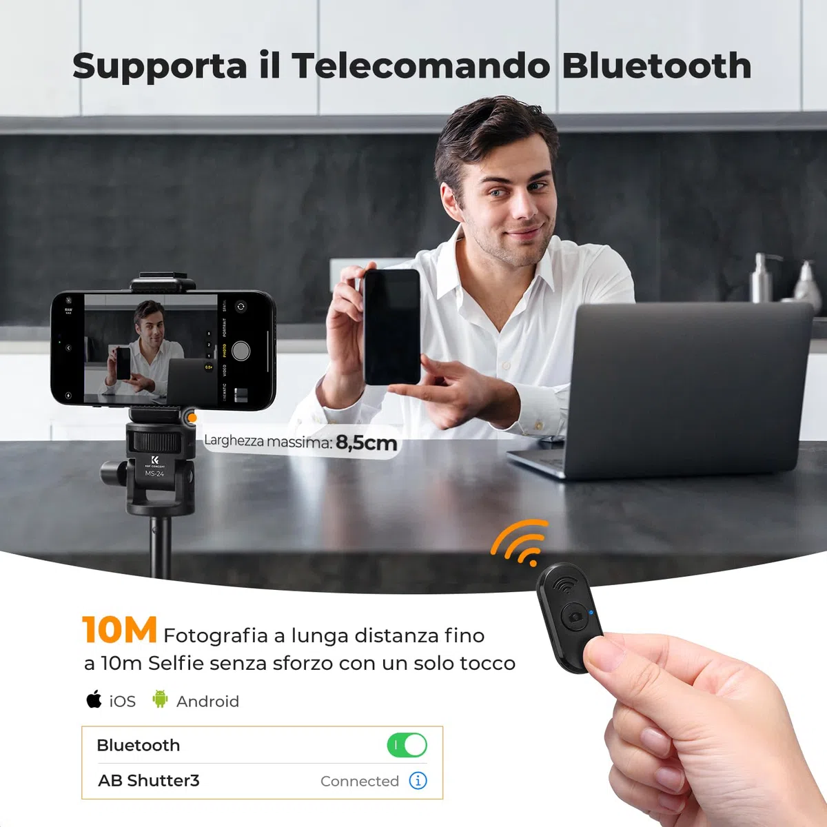 K&F CONCEPT Bastone Selfie 175cm, Treppiede per Smartphone con Telecomando e Vite da 1/4", 2-in-1 Tripod per Action Camera/DSLR, Compatibile con iphone 17, DJI Osmo Pocket 3/4, Insta360 X5, Gopro
