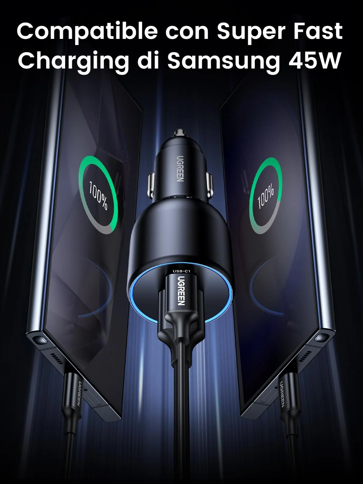 UGREEN 130W Caricatore Auto USB C, Caricabatteria Accendisigari Ricarica Rapida 3 Porte, Compatibile iPhone 17 Pro Max Air/16/15, Samsung Galaxy S25/24, Xiaomi, MacBook, iPad Air Mini
