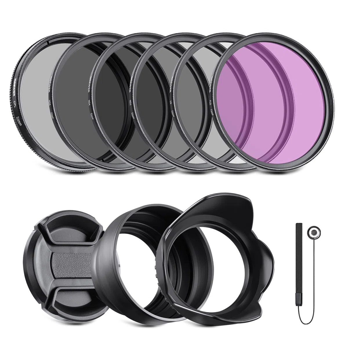 Neewer - Filtri fotografici, per obiettivo da 55 mm, professionali UV/CPL/FLD e filtro a densità neutra ND (ND2/ND4/ND8), per Sony A37 A55 A57 A65 A77 A100
