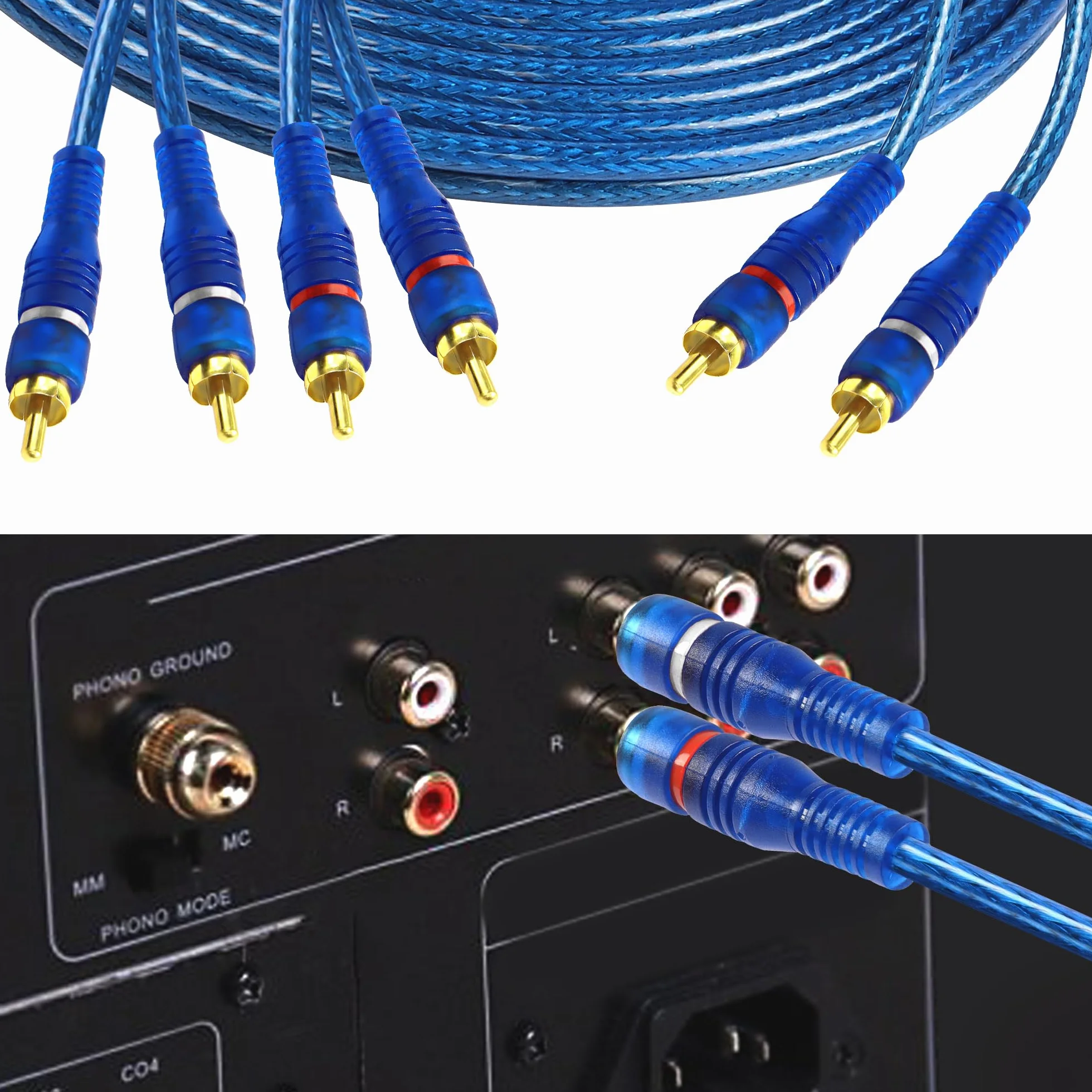 MEIRIYFA 4 Canali RCA Car Audio Interconnect Cavo, 2 Canali a 4 Canali RCA Car Audio Y Splitter Adattatore Cavo Twisted Pair OFC Full Schermato con Riduzione del Rumore (5M)