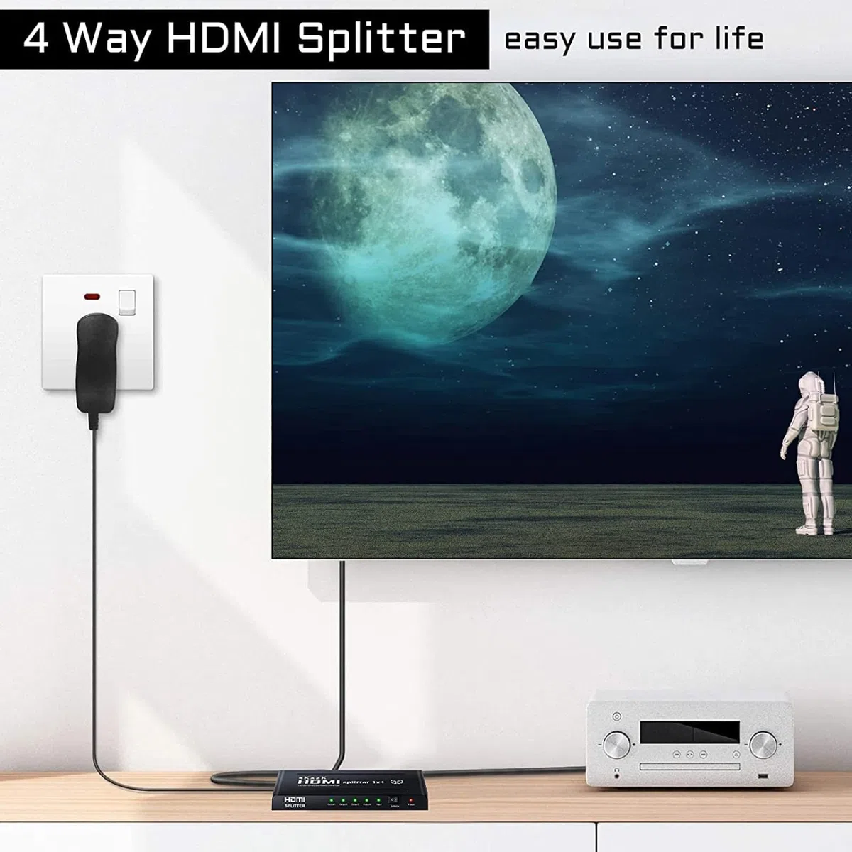 Splitter HDMI 1x4, Ripartitore HDMI 1 Input 4 Ouput, Divisore HDMI 3D 4K 1080P Full HD per HDTV STB PS3 DVD Multmedia PC ect.