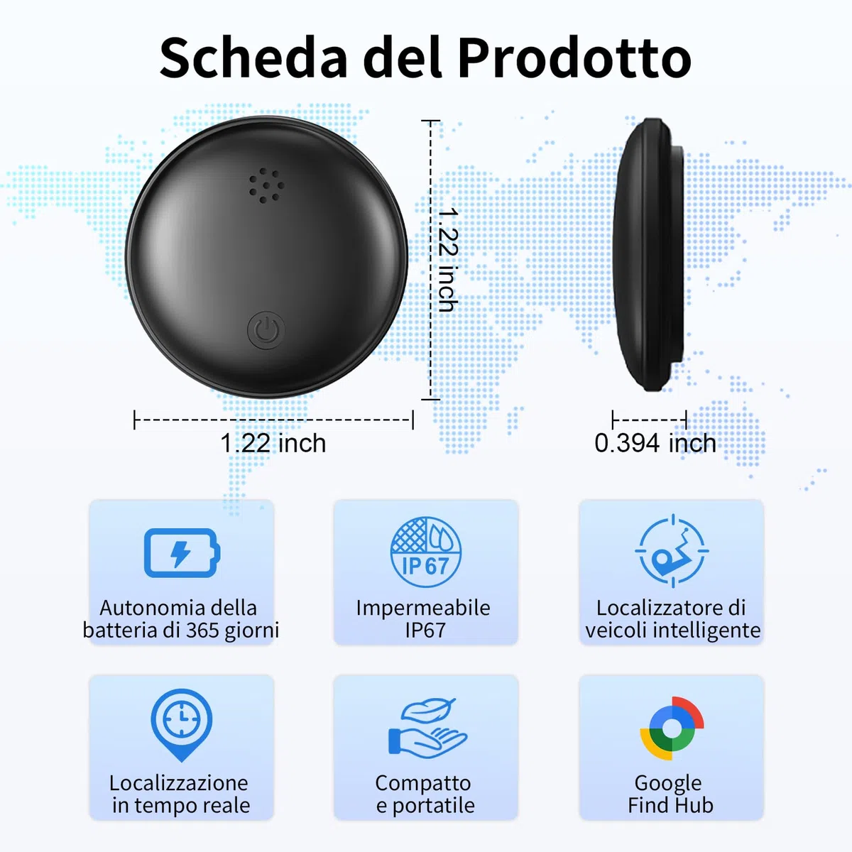 GPS Tracker per Auto Android, Bluetooth Localizzatore Gps Senza SIM, Magnete Integrato Ultra-Potente Compatibile con Google's Find Hub (Solo Android) per Bambini, Auto, Animali Domestici - Nero