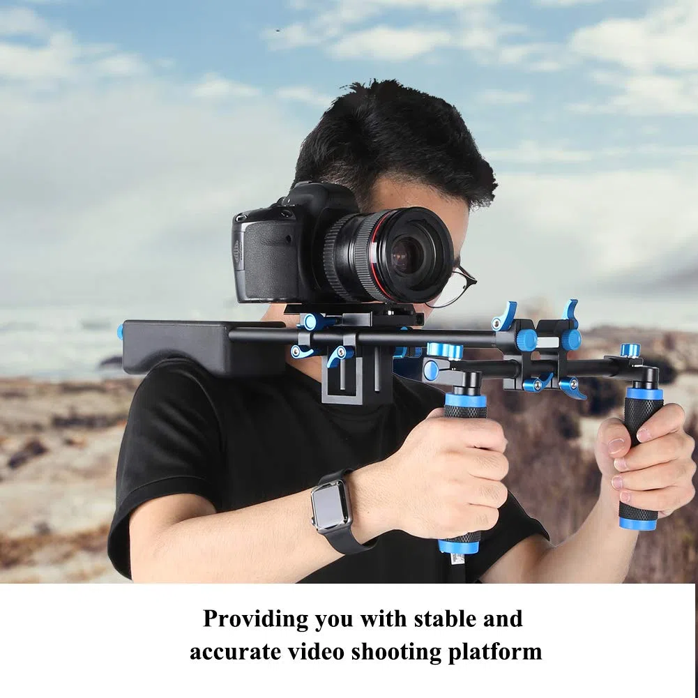 Stabilizzatore della spalla della fotocamera, stabilizzatore della fotocamera con cuscinetto in spugna Posizione regolabile Ripresa accurata Asta di collegamento robusta per fotocamera DSLR