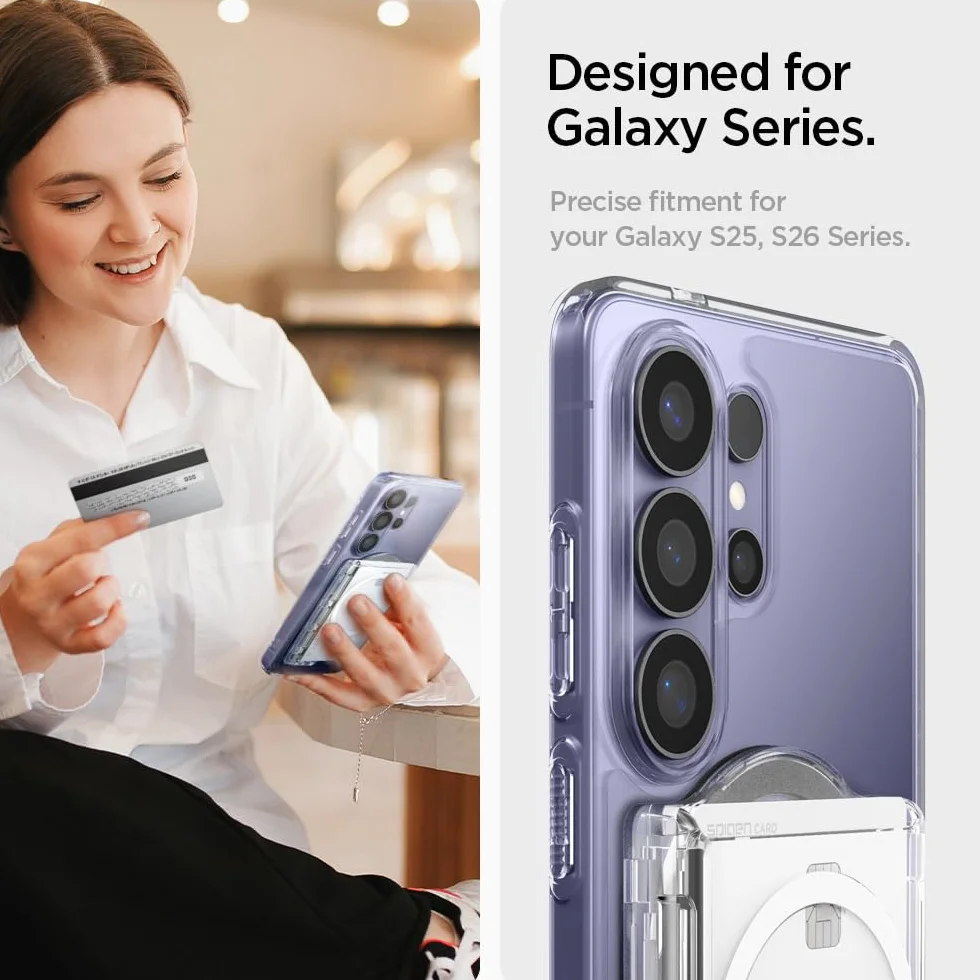 Spigen Ultra Hybrid MagFit+ Portafoglio Magnetico Compatibile con Samsung Galaxy S26 & S25 Serie, S25 Edge e Z Fold 7 - Trasparente