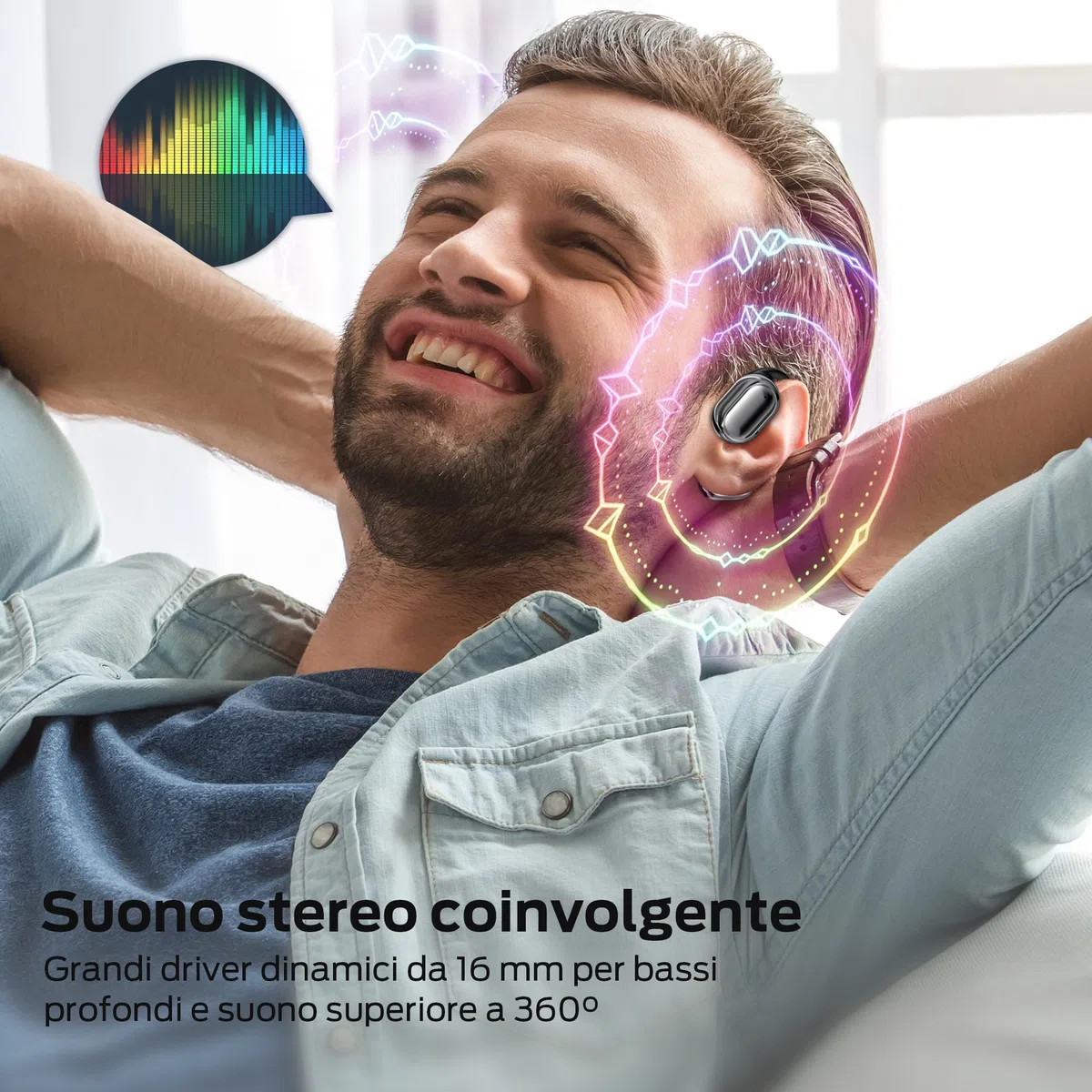 BUGANI Cuffie Bluetooth, Auricolari Wireless Open Ear Bluetooth 5.4, 30 Ore, Driver Di Grande Dimensioni Da 16,2 mm, Over Earbuds, Auricolari Sportivi Impermeabili Per Esterno