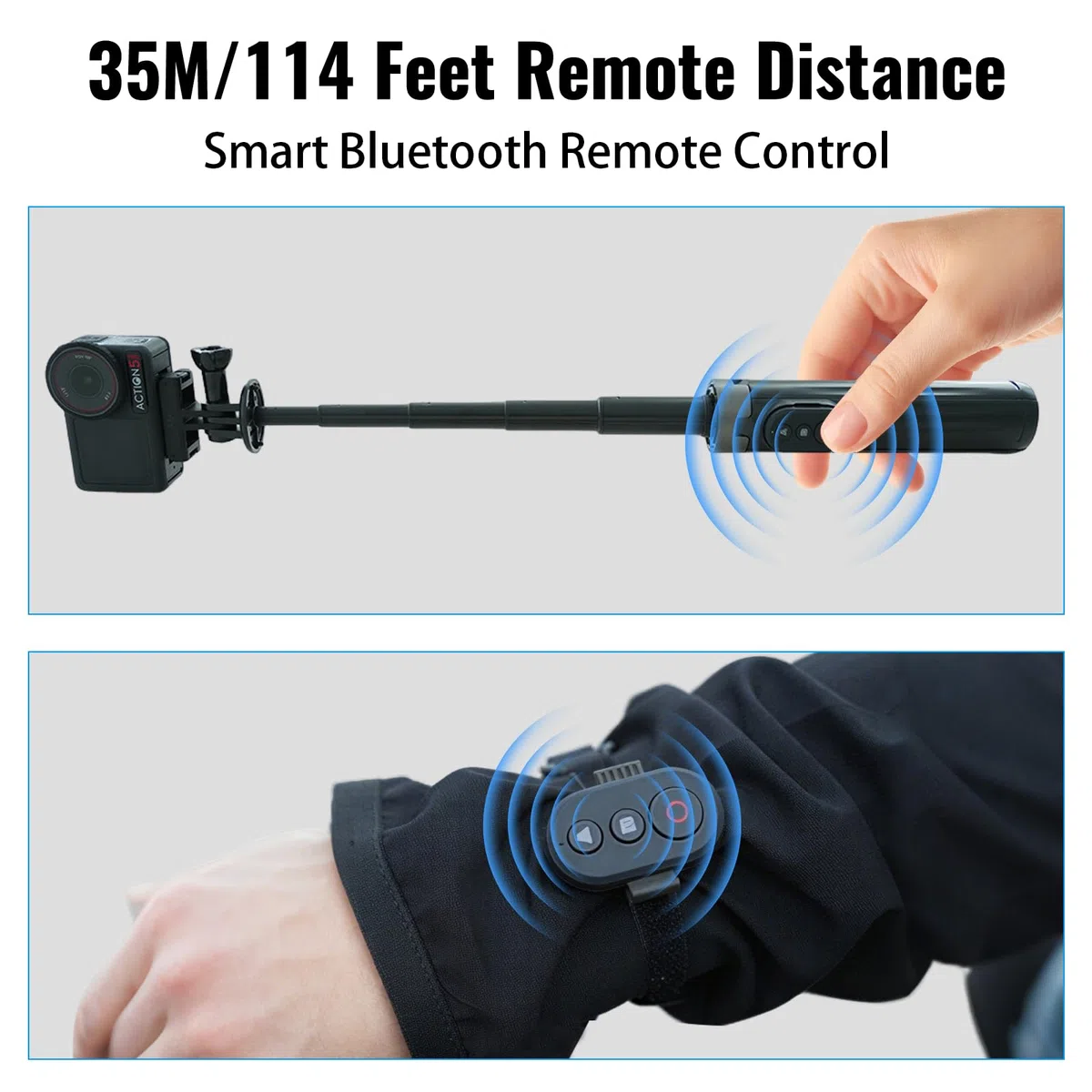 Telecomando wireless per DJI Action 6 /Ation 5 Pro/Action 4/Osmo 360 | Telecomando, Portata 25 m, rilevamento preciso del movimento, intelligenza, supporto per bicicletta