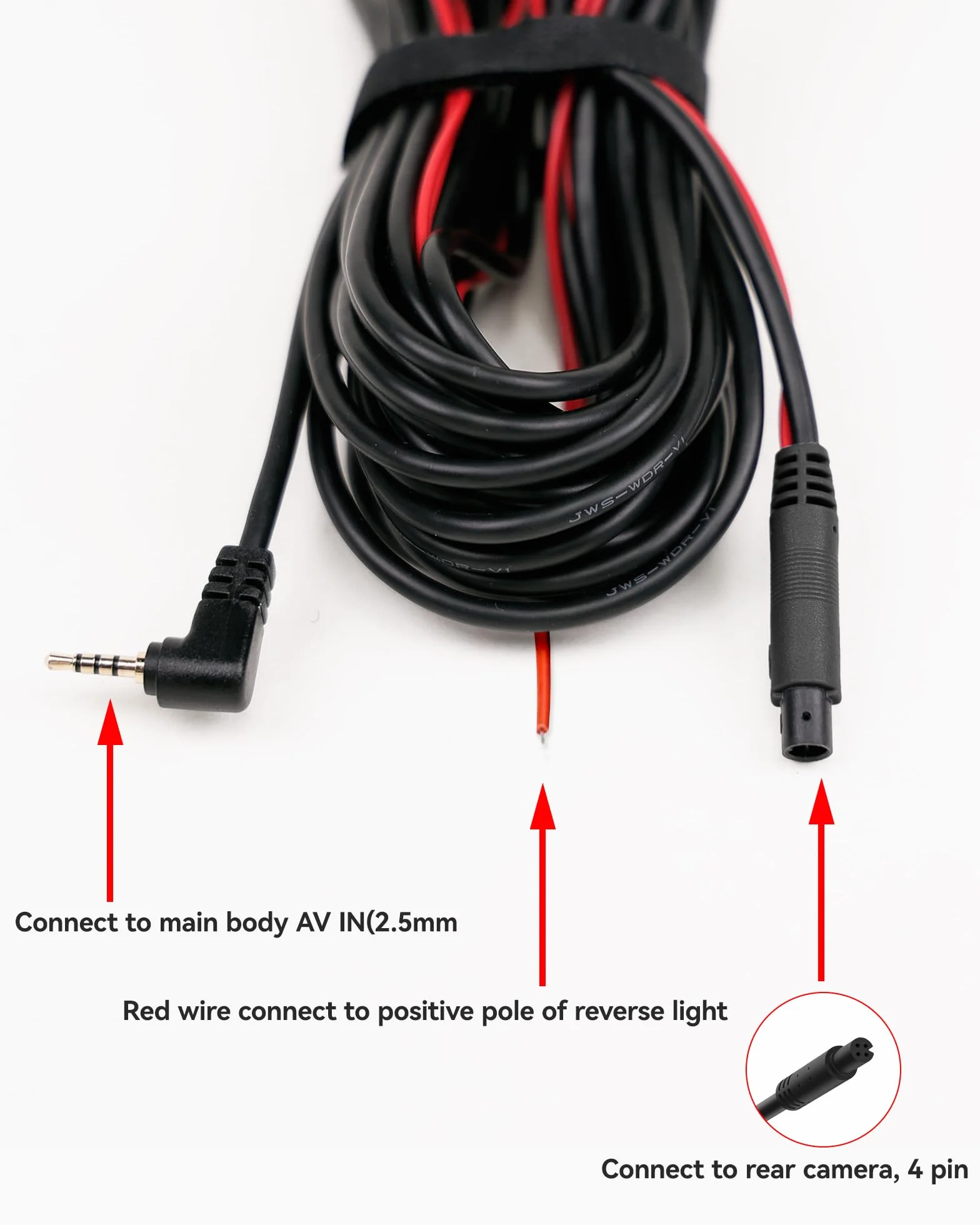 WOLFBOX 50Ft Cavo Di Ricambio Più Lungo Della Telecamera Posteriore per G840S/G930/G840H/G850/G900/i07 Specchietto Retrovisore Smart (4 Pin, 2,5 Mm)