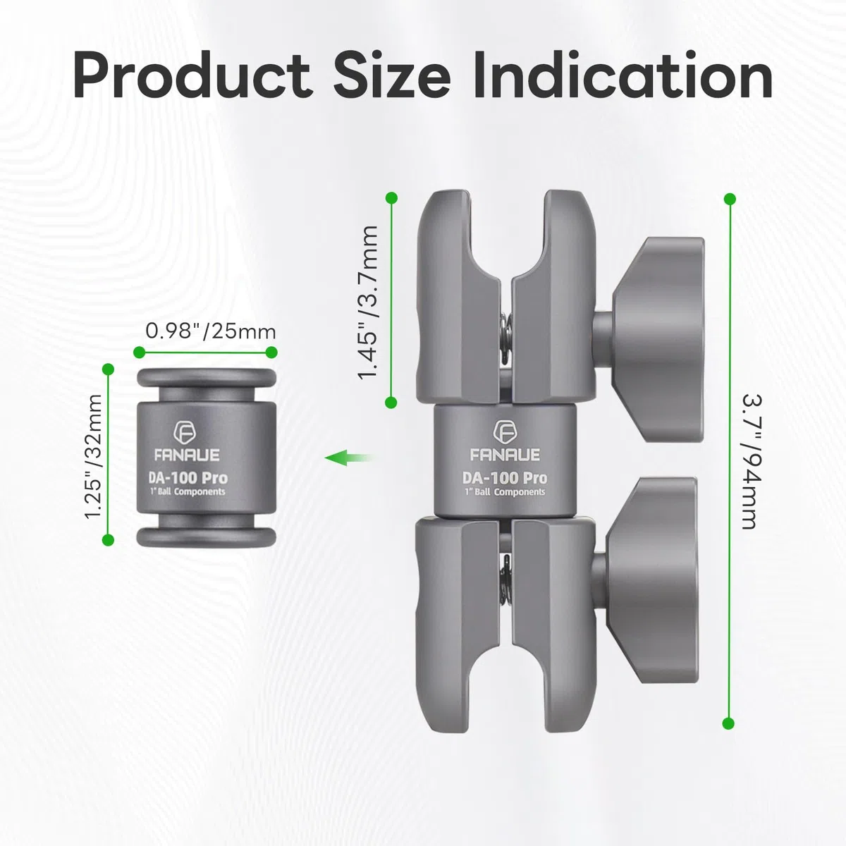 FANAUE Braccio girevole a doppio giunto, in Alluminio, Compatibile con Adattatori RAM Mounts di Dimensione B/Sfera da 1 Pollice. Lunghezza del Braccio di 94 mm (DA-100pro)