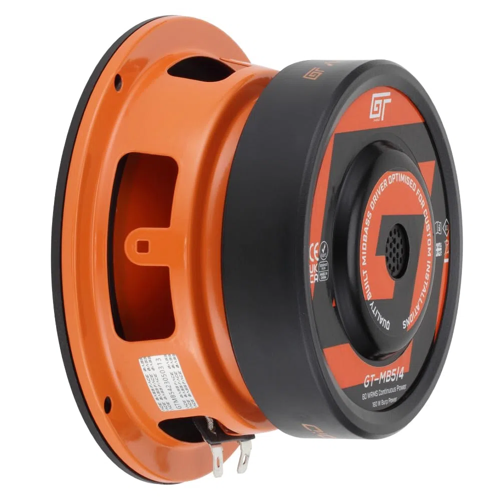 KIT SET PER BASS FACE GT AUDIO GT-MB5/4 1 woofer midbass da 13 cm 130 mm 5" di diametro, 80 watt rms 160 watt max, impedenza 4 ohm, portiere sportelli, per auto, 1 pezzo