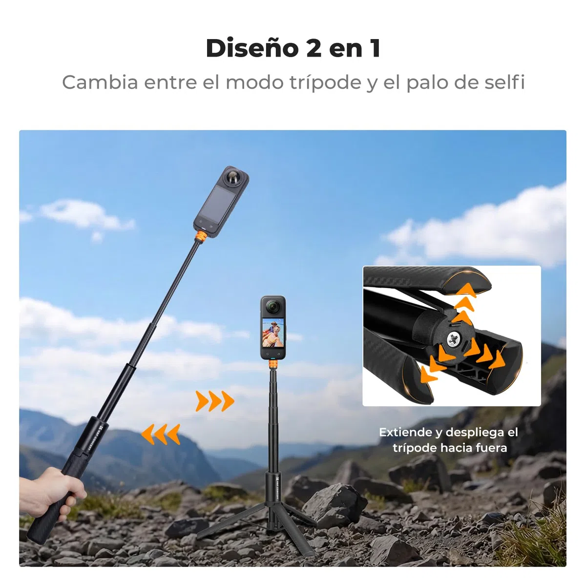 K&F CONCEPT MS21 Treppiede e Palo Selfie Invisibile Telescopico 120cm, Compatibile con Insta360 X5/X4/X3/Ace Pro, Pocket 4/3, GoPro Hero 13-5, Osmo Action 5Pro/4/3, AKASO, Luna Ultra