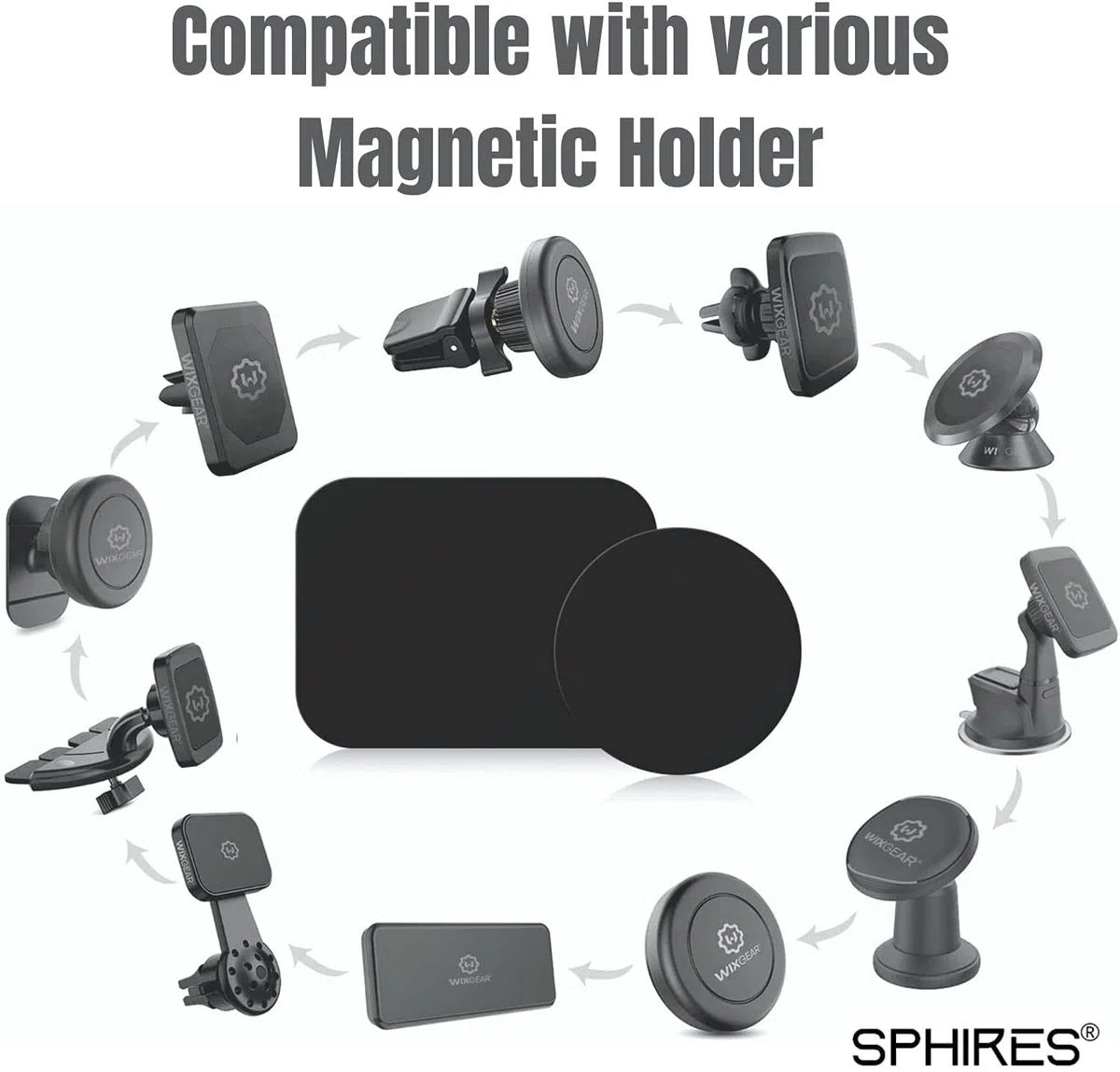 Confezione da 4 piastre in metallo per supporto magnetico per auto, 4 piastre rettangolari in metallo per supporto magnetico per auto