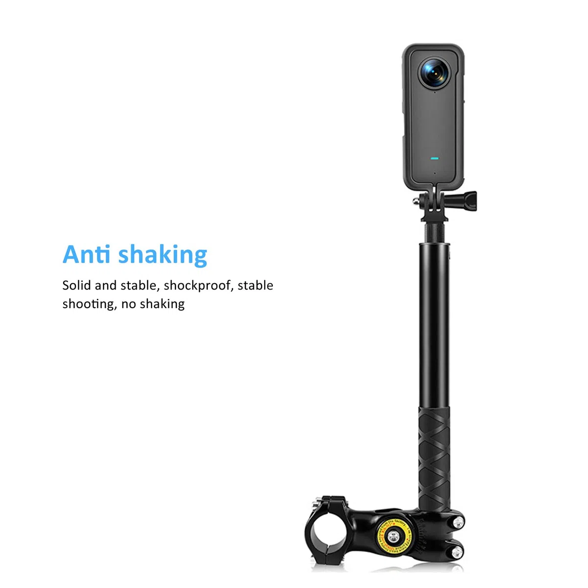 Morsetto per fotocamera da manubrio della bicicletta, supporto per fotocamera della bicicletta, supporto per fotocamera, supporto per barra protettiva per moto con bastone selfie