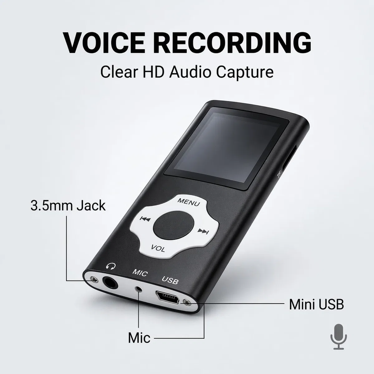 Lettore MP3 32GB Portatile HiFi in Metallo con Schermo 1,8", Lettore Musicale MP4 con Radio FM, Memoria Espandibile fino a 128GB, Riproduzione 18 Ore, Registratore Vocale per Sport e Viaggi