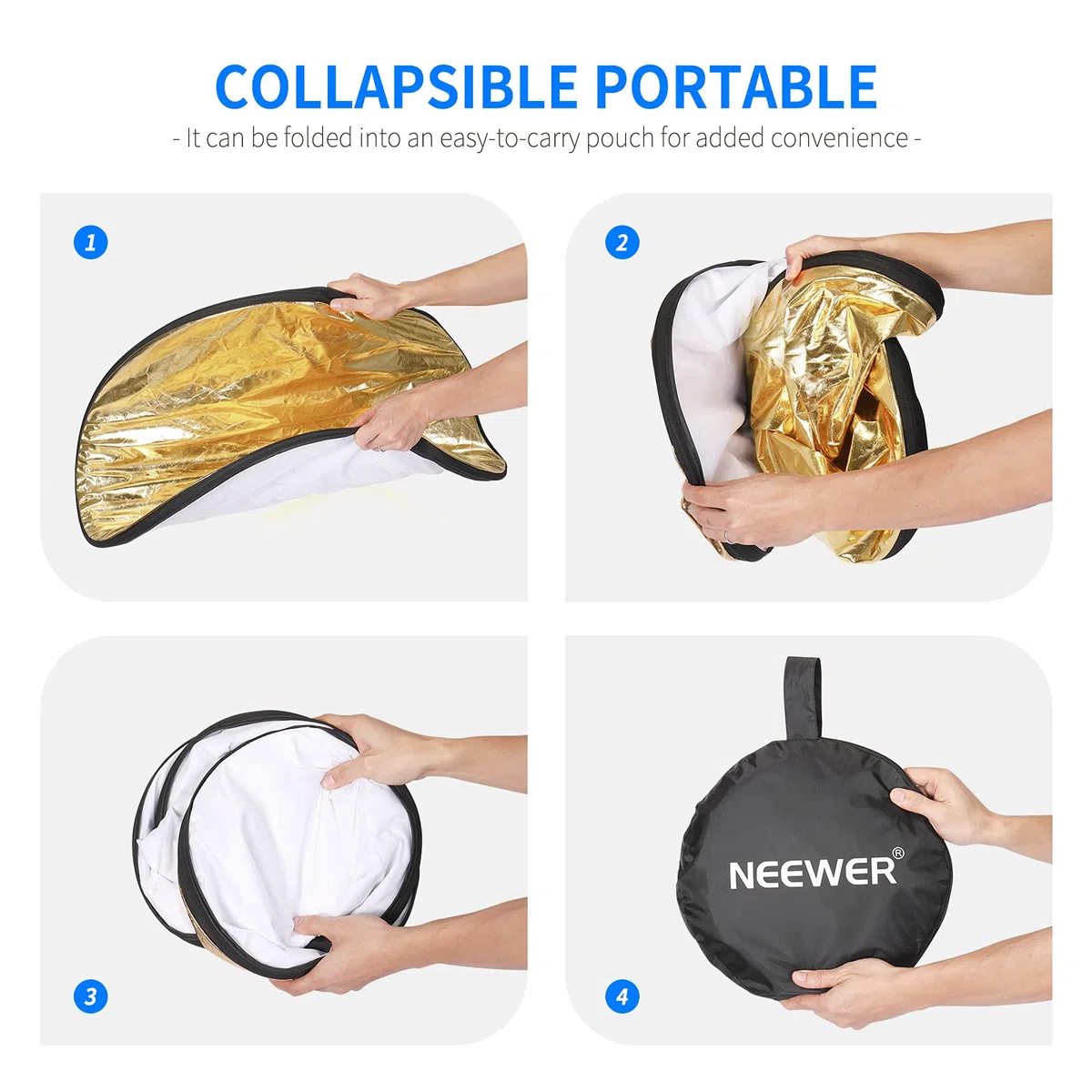 NEEWER 60cm Riflettore di Luce Diffusore di Luce 5 in 1 Multi Disco Pieghevole con Borsa - Traslucido, Argento, Oro, Bianco e Nero per Fotografia da Studio Illuminazione e Illuminazione per Esterni