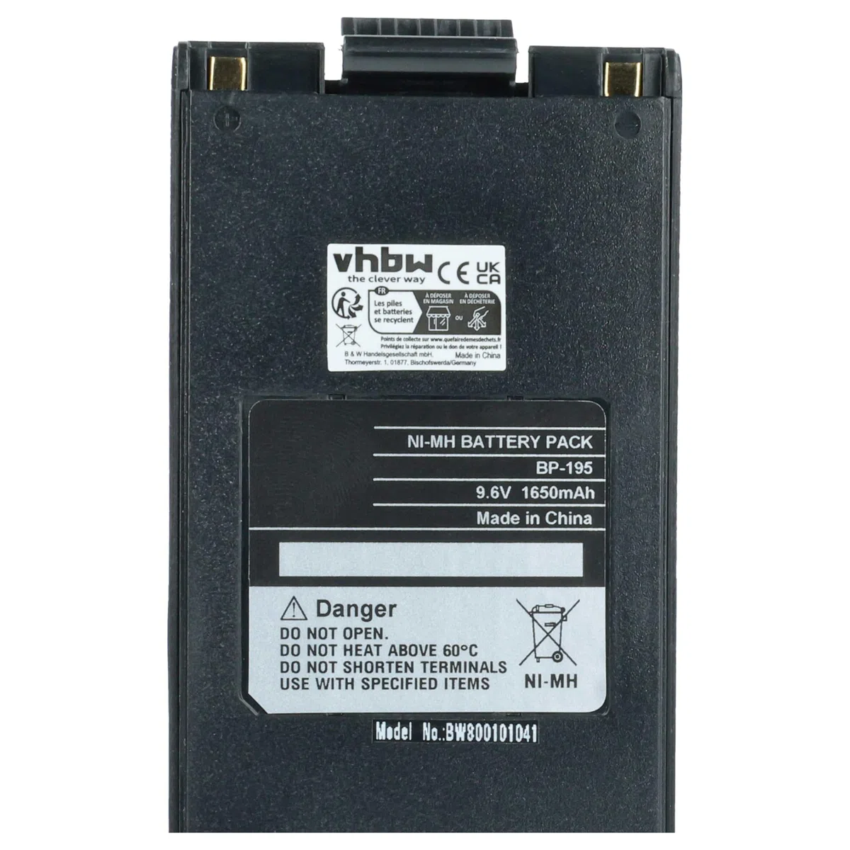 vhbw batteria sostituisce Icom BP-195, BP-196H, BP-196, BP-196R per radio (1650mAh, 9,6V, NiMH) + clip
