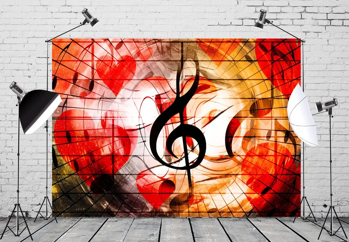 BELECO musicale Note musicali Simbolo Cuore rosso Amore sfondo Palcoscenico Decorazioni per feste a tema Banner Photo Booth