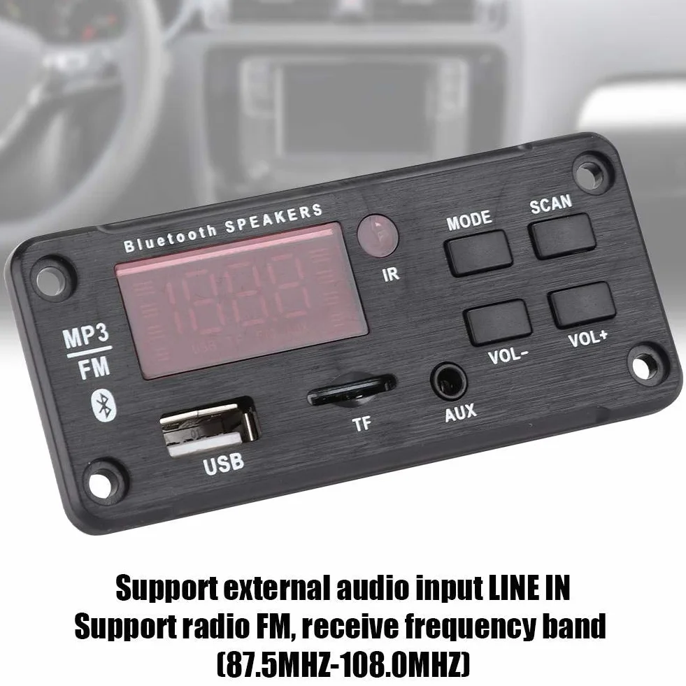 Scheda decodificatore USB MP3 Car Audio Bluetooth Scheda decodificatore MP3 Bluetooth 5.0 Modulo di registrazione chiamata Vivavoce Memoria USB MMA FM amplificatore Radio