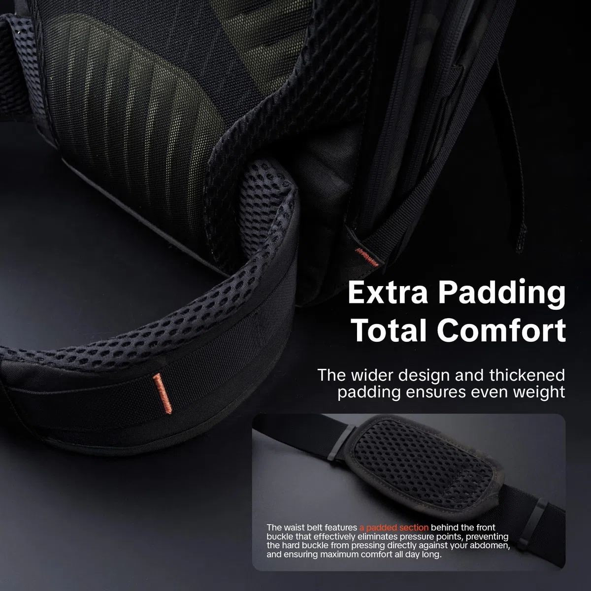 PGYTECH OneMo, cintura in vita per attrezzature pesanti, imbottita e traspirante, compatibile con zaino OneMo TAC, clip a sgancio rapido, borsa per obiettivo, borsa per il filtro, nero mimetico